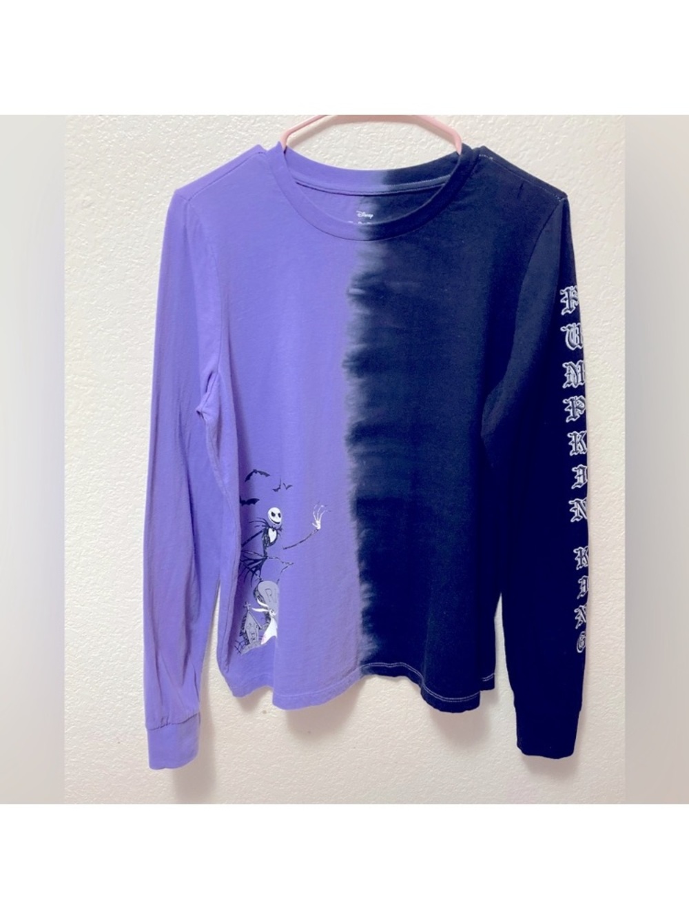 Nightmare Before Christmas Long Sleeve Purple & Black Ombre Graphic Tee
